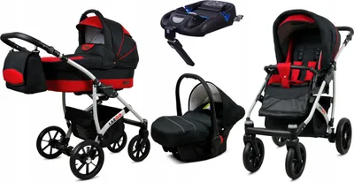 Produktbild von BabyLux® Largo | 4in1 Kinderwagen Set | Black Red | Kombikinderwagen | Kinderwagenset | Isofix-B