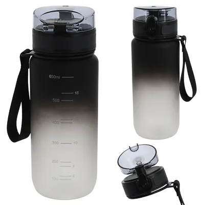 Produktbild von Trinkflasche 650ml Sport PET PP PE 7x24cm schwarz weiß Farbverlauf Handschlaufe Sieb Sportwasserflasche BPA-frei