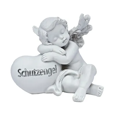 Produktbild von Engel mit Herz Schutzengel Skulptur Grab Deko Figur Grabschmuck Engelfigur