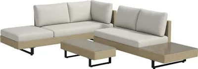 Image de Outsunny Salon de jardin extšŠrieur d'angle 5 places design contemporain coussins dšŠhoussables table basse acier šŠpoxy ršŠsine tressšŠe beige
