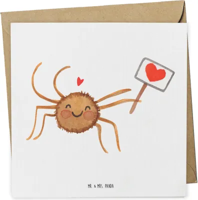 Produktbild von Mr. & Mrs. Panda Glückwunschkarte Spinne Agathe Motivation - Weiß - Geschenk, Klappkarte, Liebe, doppelkarte, anlasskarte, Dankeschön, faltkarte, Vertrauen, Glück