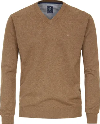Produktbild von REDMOND Casual Herren Pullover Langarm V-Ausschnitt Regular-Fit Camel XXL