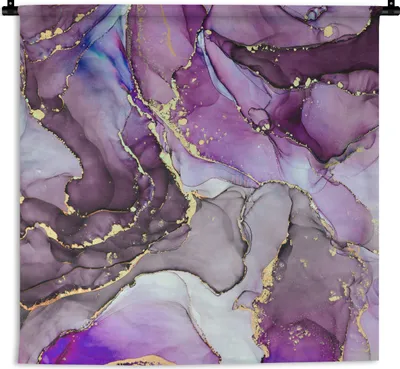 Produktbild von MuchoWow® Wandteppich Wandbehang Marmor - Rosa - Lila - Gold 90x90 cm Tapisserie Dekoration Wandtuch - Wandaufhänger
