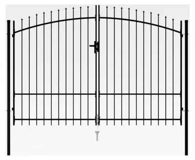 Produktbild von Doppelflügeltor mit Speerspitzen, Gartentor, Gartenpforte, Zauntür, Hoftür, Tor, Hoftor, Pforte, Doppeltor, Stahl 3x1,75m Schwarz