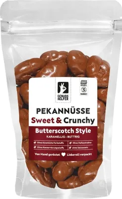 Produktbild von Pekannüsse Butterscotch, Pekannüsse in Vollmilch-Schokolade mit Butterscotcharoma, 150g