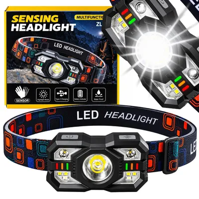 Produktbild von LED Stirnlampe Kopflampe Sensorlampe 6 Leuchtmodi USB C Bewegungsmelder Rotlicht ABS
