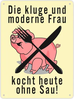 Produktbild von Schweine Metallschild XL in 21x28 cm in gelb zum Thema Vegetarier und