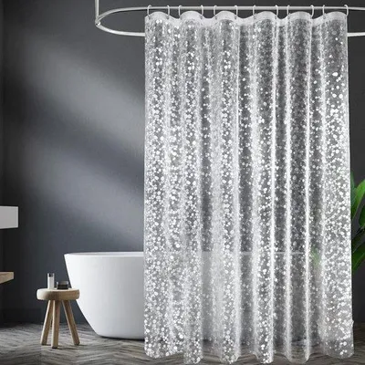 Produktbild von Famanu Duschvorhang 180 x 200 cm - Transparent mit 3D Kieselsteinmuster und starken Magneten