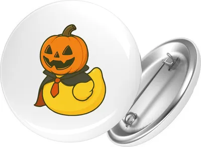 Produktbild von Huuraa Button Quietscheente Halloween Comic Gummiente 59mm rund mit Sicherheitsnadel Ansteckbutton Geschenkidee