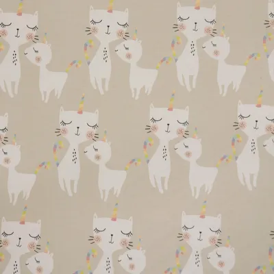 Produktbild von Dekostoff Meterware Baumwollstoff Katzen Caticorn beige pastell 2,80m