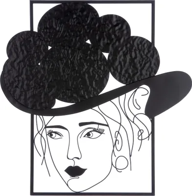 Image de Gilde Wandrelief, rechteckig, "Bollenhut Frau", Fraumotiv, Metall, schwarz, VE 1, L. 2 cm, B. 58 cm, H. 60 cm  69127