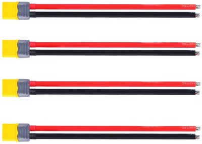 Obrázek produktu pro Sada 4 konektorů XT60 se 150mm silikonovým kabelem 12AWG | Pro RC LiPo baterie, závodní FPV drony | Efektivní připojení, RC adaptérový kabel
