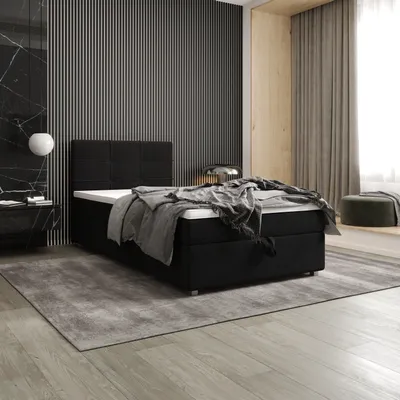 Zdjęcie produktu dla Łóżko skrzyniowe FADO 11 mini 120x200 Cosmic 100, czarne, skrzynia łóżkowa, łóżko pojedyncze, łóżko hotelowe, nakładka na materac, materac, skrzynia łóżkowa, sypialnia, Bonell, schowek