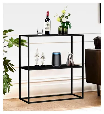 Produktbild von Konsolentisch Metall Schwarz Schmal mit 2 Ebenen 80x80x25 cm Regal Stehend