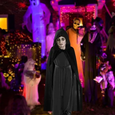 Vampirkostüm mit Kapuze - Schwarzer Umhang - Halloween Kostüm - Cosplay Kostüm - Temporäre Narben - Wasserdichte Tattoo