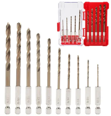 Produktbild von Bohrer-Set 10 Stück, M35 Kobalt, Sechskantschaft, Metallbohrer für Edelstahl