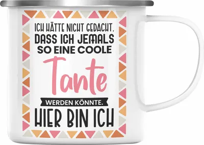 Produktbild von Trendation - Beste Tante Ever Emaille Tasse Geschenk Geburtstag Weihnachten Lustig Geschenkideen von Nichte Lieblingstante Hier Bin Ich (Silber)