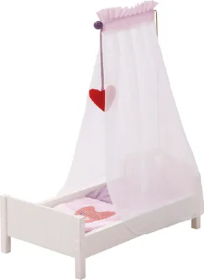 Produktbild von roba Puppenbett „Fienchen“, inkl. textiler Ausstattung, Bettwäsche und Himmel, weiß lackiert