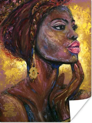 Produktbild von MuchoWow® Poster Gemälde - Ölgemälde - Gold - Frau 90x120 cm - Wohnzimmer