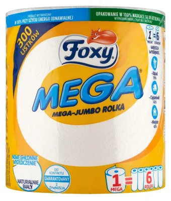 Zdjęcie produktu dla Foxy Mega Jumbo ręcznik kuchenny – 1 rolka 300 listków, super chłonny