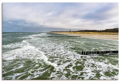Produktbild von ARTland Leinwandbild Wellen Buhnen an der Küste der Ostsee Größe: 90x60 cm