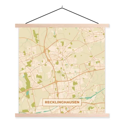 Produktbild von MuchoWow® Textilposter Karte - Recklinghausen - Jahrgang - Karte 60x60 cm mit holzfarbenen Rahmen - Wanddekoration