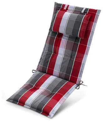 Produktbild von Beautissu Premium Hochlehnerauflage 120x50x7cm, Grau-Rot-Hellblau-Kariert