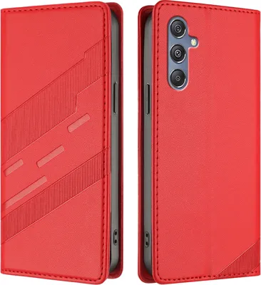Produktbild von Hülle für Samsung Galaxy M34 5G, Kunstleder Brieftaschen Handyhülle mit Kartenfach und Standfunktion Rot