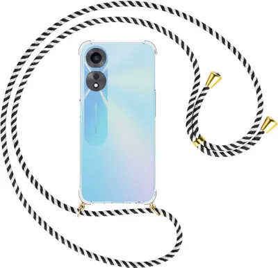 Produktbild von Handykette Backcover-Schutzhülle mit Band (Metall goldfarben) für Oppo A58 5G, Oppo A78 5G (6.56'') - schwarz/weiß gestreift
