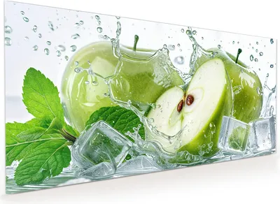 Produktbild von Küchenrückwand Spritzschutz Glas mit Motiv Frische Äpfel Splash 40 x 40 cm