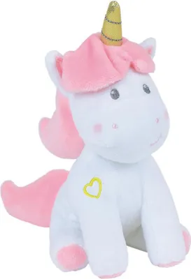 Image de licorne doudou fille peluche 19 cm blanc/rose