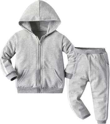Produktbild von ASKSA Bekleidungssets Jungen Mädchen Trainingsanzug Jogginganzug Langarm Kaputzenpullover mit Lange Hose für Herbst Winter (Grau,110cm)