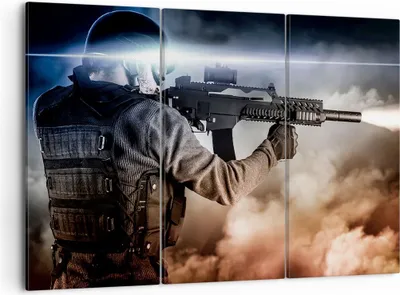 Produktbild von Bild auf Leinwand - Leinwandbild - Armee Soldat Shooter kugelsichere Weste - 105x70cm - Wand Bild - Wanddeko - Leinwanddruck - Bilder - Kunstdruck - Leinwand bilder - Wandkunst - CE105x70-2493