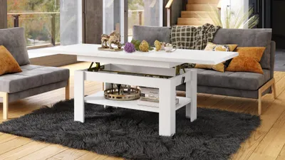 Produktbild von Design Couchtisch Tisch Rio stufenlos höhenverstellbar 55 - 67 cm ausziehbar 130 - 170cm mit Ablagefläche Esstisch