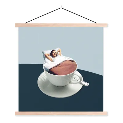 Produktbild von MuchoWow® Textilposter Frau - Kaffee - Jahrgang 120x120 cm mit holzfarbenen Rahmen - Textil-Poster