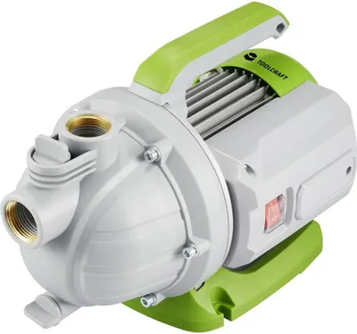 A product shot of a TOOLCRAFT garden pump on a white background.