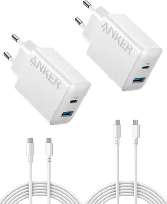 Obrázek produktu pro Nabíječka Anker 20W USB-C, adaptér pro iPad, rychlonabíjecí adaptér USB, nabíječka pro iPad, kompatibilní s modely iPhone 17/16/15 (obsahuje 2x 1,5m kabel USB-C)