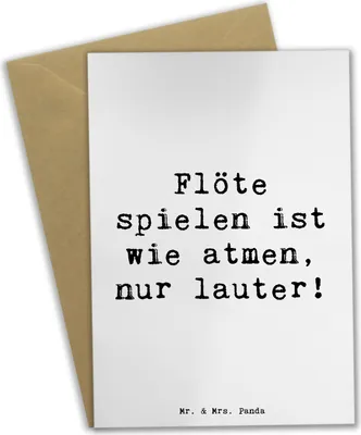 Produktbild von Mr. & Mrs. Panda Grußkarte Spruch Flöte Atem - Weiß - Geschenk, Lernen, Flötist, Melodie, weihnachtskarten, osterkarte, Instrument, Atmen, Musikinstrument, Musik, Spielen