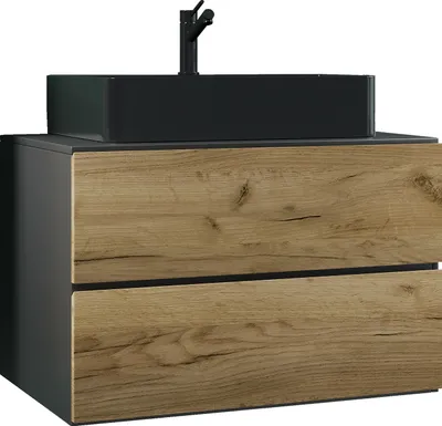 Zdjęcie produktu dla 2szt umywalka / czarna szafka umywalkowa szerokość 80 cm / zestaw mebli łazienkowych z szufladami / Lendas S BL