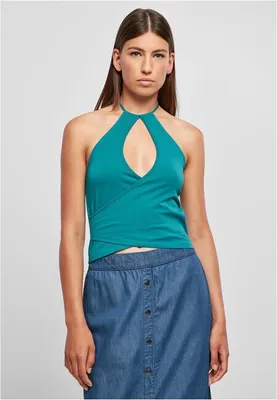 Immagine prodotto di Canotta da donna Urban Classics Ladies Short Wraped Neckholder Top verde acqua - 4XL