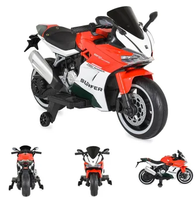 Produktbild von Moni Kinder Elektromotorrad Surfer Stützräder Fußstütze Bluetooth MP3-Ausgang rot