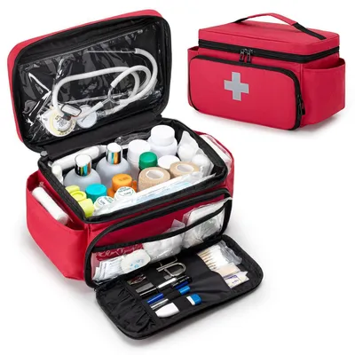 Productafbeelding van EHBO-tas rood, 29 x 19,5 x 17,5 cm, nylon, waterafstotend, multifunctioneel