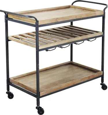 Immagine prodotto di Milani Home - carrello con ruote industrial in legno e metallo di design moderno industrial cm 87,3 x 42,5 x 77 h - Nero