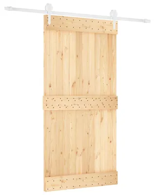 Zdjęcie produktu dla Drzwi przesuwne vidaXL w kolorze naturalnym i białym, 100 x 210 cm, z litego drewna sosnowego
