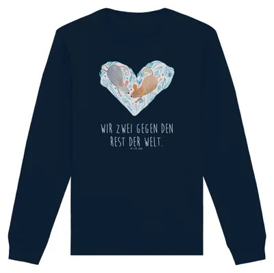 Produktbild von Mr. & Mrs. Panda Baumwoll Sweatshirt Mäuse Herz Größe M - French Navy - Geschenk, Pullover, Maus, für Immer, Nachhaltiger, Sweater, Pulli, Freundin, Liebe, Hochzeit