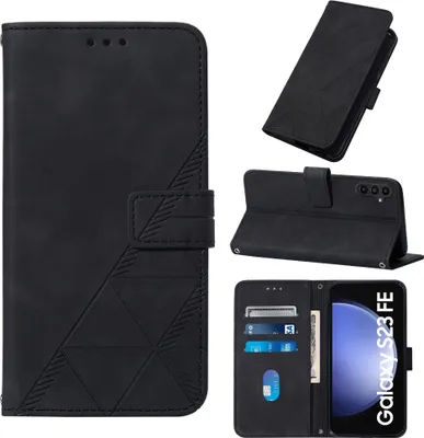 Produktbild von Hülle für Samsung Galaxy S23 FE Prägung Flip Leder Kartenfächer Schutzhülle mit Ständer Schwarz