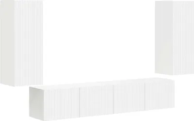 Image de Ensemble de meuble TV mural 4 pcs Blanc Bois d'ingénierie