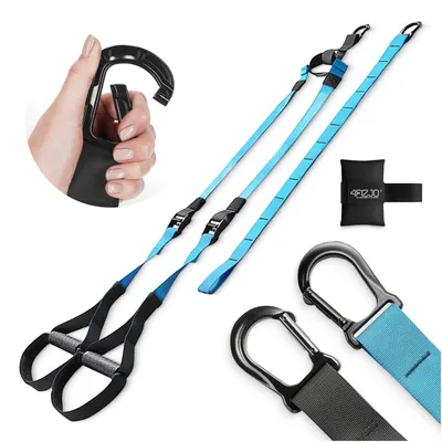 Produktbild von 4FIZJO TRX Trainingsbänder Set, mit Türanker, Karabiner und Aufbewahrungstasche, für Fitness und Functional Training, blau