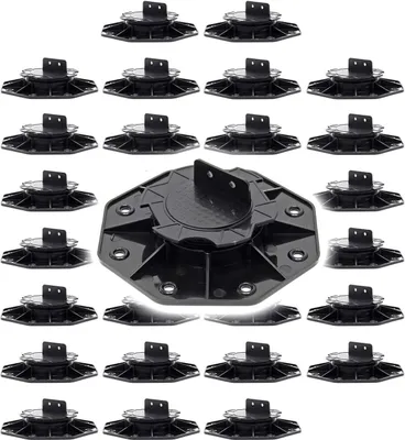 Image de XPOtool Lot de 30x Plots de terrasse – Charge 2700 kg – Hauteur réglable 18-25 mm – en PP – Pieds de support pour Lames Dalles Lambourdes