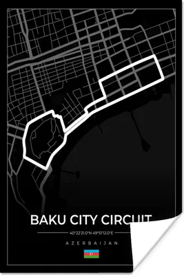 Produktbild von MuchoWow® Poster Rennstrecke - Rundkurs - F1 - Baku City Circuit - Aserbaidschan - Schwarz 60x90 cm - Wanddekoration